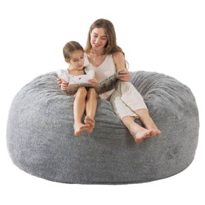 WhatsBedding [Sherpa Fabric] Bean Bag Chair: 3 ft Memory Foam Bean Bag Chairs for Teens/Kids with Filling,Ultra Soft Faux Fur Fabric, Large Bean Bag with Filler for Living Room,3 Foot,Light Grey