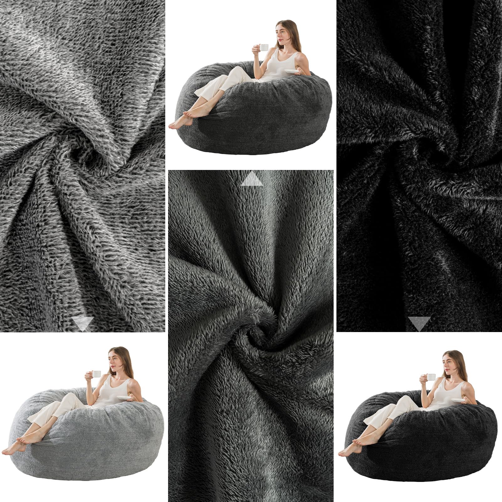 WhatsBedding [Sherpa Fabric] Bean Bag Chair: 3 ft Memory Foam Bean Bag Chairs for Teens/Kids with Filling,Ultra Soft Faux Fur Fabric, Large Bean Bag with Filler for Living Room,3 Foot,Light Grey