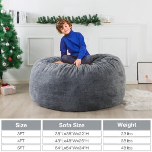 WhatsBedding [Sherpa Fabric] Bean Bag Chair: 3 ft Memory Foam Bean Bag Chairs for Teens/Kids with Filling,Ultra Soft Faux Fur Fabric, Large Bean Bag with Filler for Living Room,3 Foot,Light Grey