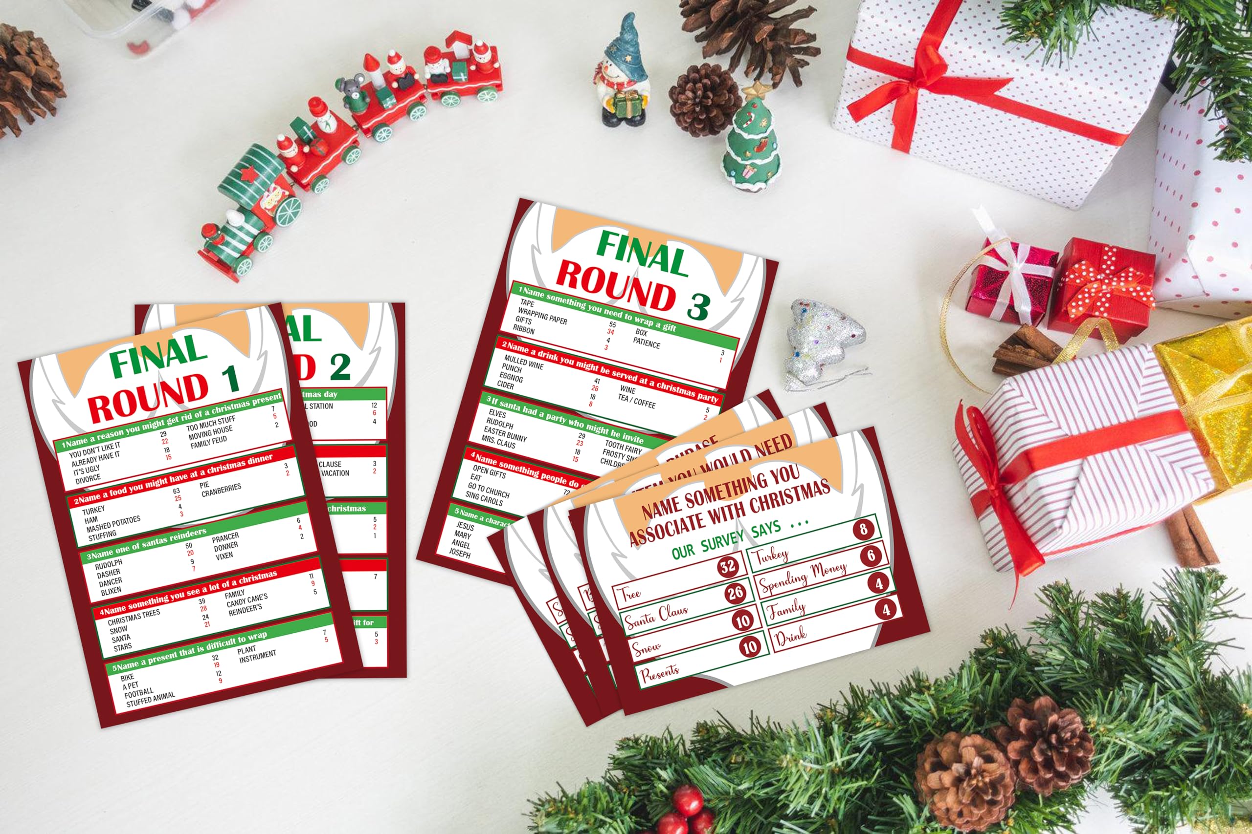 Christmas Friendly Feud Game, Friendly Feud Quiz, Baby Shower Game Cards for Adults, Family Activity, Feud Trivia Quiz, Games for Families Party Winter Party Supplies-LP6