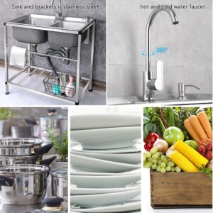 Outdoor Kitchen Sink Station,Stainless Steel Utility Sink,Portable Hand Washing Sink,Double Bowl Freestanding Commercial Laundry Sink with Faucet,for Restaurant,Bar,Camping,Garage,Workshop,Indoor ( Si