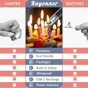 RAYONNER Lighter Electric Candle Lighter Rechargeable USB ARC Lighter (1 Pack - Black)