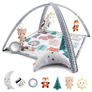 the peanutshell 7 in 1 baby play gym, activity center and tummy time mat, woodland animals