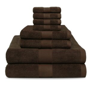 ocean towel set for bathroom 100% luxury cotton bath towels set of 8 (2 bath towel and 2 hand towel set & 4 wash cloth) chocolate brown soft towels bathroom set 600 gsm double stitched for durability