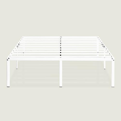 Best Price Mattress 18 Inch Metal Platform Bed Frame, Heavy Duty Steel Slats, White, Full