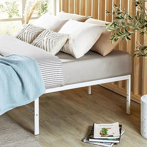 Best Price Mattress 18 Inch Metal Platform Bed Frame, Heavy Duty Steel Slats, White, Full