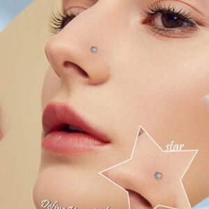 OUFER 925 Sterling Silver Nose Studs, L Shaped Nose Rings Studs, 20G Nostril Solid 3mm Star CZ Nose Piercing Jewelry, Nose Studs For Women Men (L - 3mm Star)