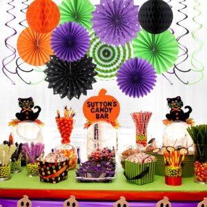 Orange Black Purple Green Party-Decorations - 33Pcs Banner,Halloween Streamers Tassel Garland,Tissue Pom Poms Honeycomb,Paper Lantern Fan,Birthday Wedding Baby Bridal Shower Decor Supplies Hugtmr