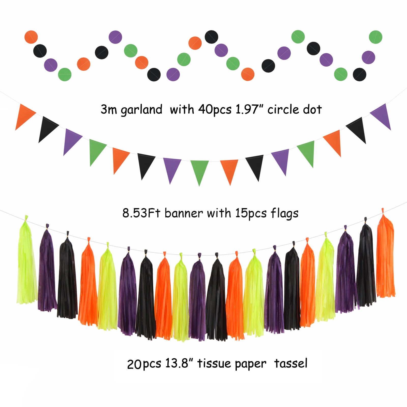 Orange Black Purple Green Party-Decorations - 33Pcs Banner,Halloween Streamers Tassel Garland,Tissue Pom Poms Honeycomb,Paper Lantern Fan,Birthday Wedding Baby Bridal Shower Decor Supplies Hugtmr