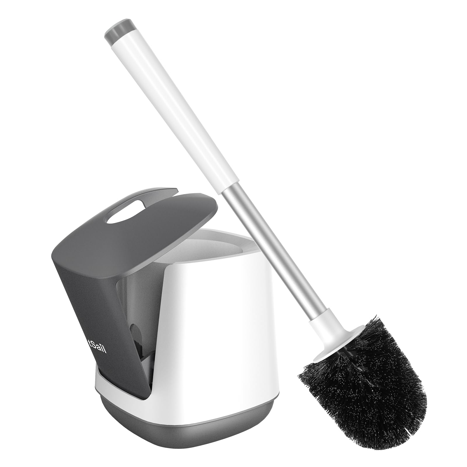 SetSail Toilet Brush and Holder, Automatic Bowl Brushes for Bathroom Ventilated Cleaner Scrubber Cleaning, White-pp