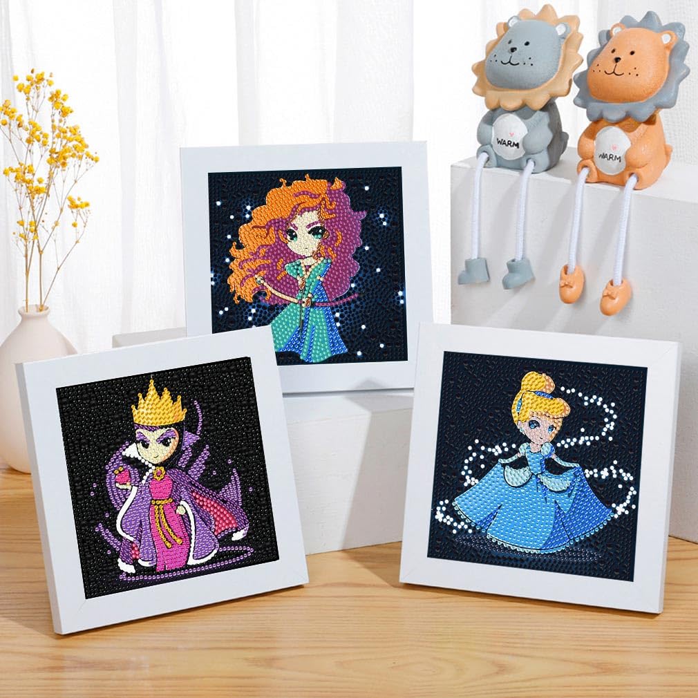 LWZAYS 4Pcs Diamond Art Kits for Kids, Cartoon 5D Diamond Gem Art Kids' Mosaic Diamond Art Kits and Crafts for Kids Ages 6-8-10-12 Children for Home Decor 6x6inch