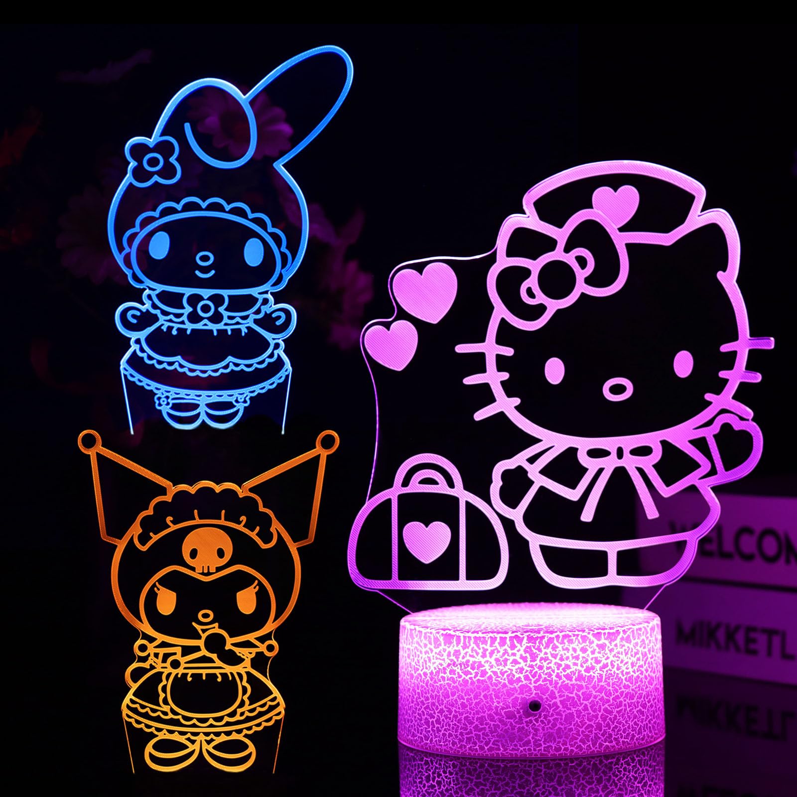 3D Anime Night Light Kitty Lamp Cat Night Light for Kids Kitty Room Decor Lights Kitty Gifts Cute Lamp with Remote & Smart Touch 16 Colors Dimmable Bedroom Decoration Gifts for Christmas Birthday Girl