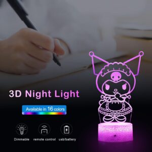 3D Anime Night Light Kitty Lamp Cat Night Light for Kids Kitty Room Decor Lights Kitty Gifts Cute Lamp with Remote & Smart Touch 16 Colors Dimmable Bedroom Decoration Gifts for Christmas Birthday Girl