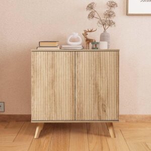 affeivul Accent Storage Cabinet, Modern Accent Buffet Cabinet with Adjustable Shelves, Freestanding Sideboard with Double Doors, Accent Cabinet with 2 Doors for Hallway Entryway Living Room (Natural)