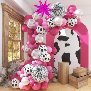 topllon disco ball balloons arch kit 8 feet 10in cow print balloons for cowgirl party decorations with starburst foil balloons for bachelorette western party