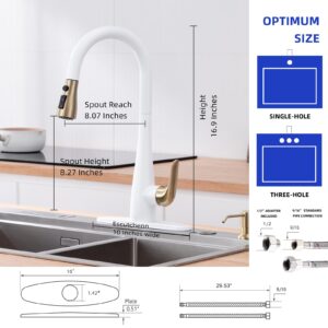 HGHGK Kitchen Faucet with Soap Dispenser and Pull Down Sprayer - Stainless Steel Single Handle Kitchen Sink Faucet, 1 or 3 Hole Design for Modern Farmhouse Kitchens, Rv, and Bar Sinks (Whit and Gold)