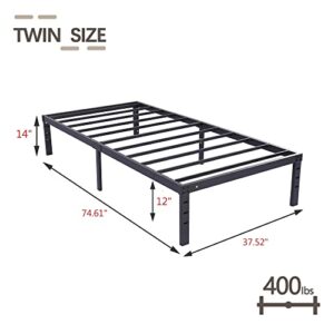 RYR Twin Bed Frame 14 Inch Heavy Duty Metal Platform Bed Frame Sturdy Steel Slats Support No Box Spring Needed Noise-Free Easy Assembly Black