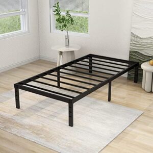 RYR Twin Bed Frame 14 Inch Heavy Duty Metal Platform Bed Frame Sturdy Steel Slats Support No Box Spring Needed Noise-Free Easy Assembly Black