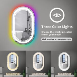 Onyltd 32 * 20 Inch Oval LED Bathroom Mirror Front Light Mirror and RGB Backlit Light Vanity Mirror Wall Mounted Light Up Mirror Shatterproof Dimmable Anti-Fog Smart Illuminated Makeup Wall Mirror