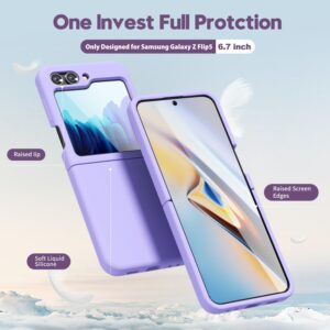 oakxco for Samsung Galaxy Z Flip 5 Phone Case Liquid Silicone, Cute Thin Slim Soft Rubber TPU Plain Smooth Gel Cover for Women Girl, Matte Solid Protective & Shockproof, Lilac Lavender Light Purple