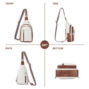 BOSTANTEN Sling Bag Cross Body Bag Trendy Leather Crossbody Purse Chest Bag with Adjustable Guitar Strap for Travel, Beige