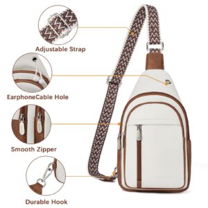 BOSTANTEN Sling Bag Cross Body Bag Trendy Leather Crossbody Purse Chest Bag with Adjustable Guitar Strap for Travel, Beige