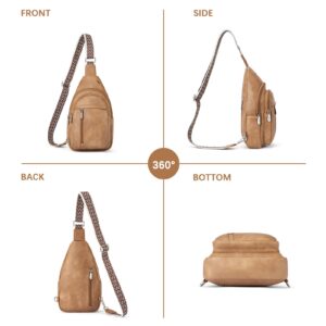 BOSTANTEN Sling Bag Cross Body Bag Trendy Leather Crossbody Purse Chest Bag with Adjustable Guitar Strap for Travel, Camel Brown