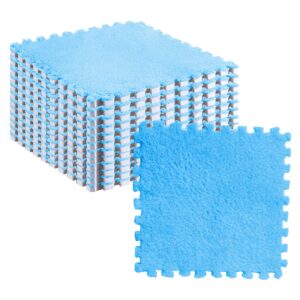 banana nation plush puzzle foam floor mat - interlocking carpet tiles - 11.8 x 11.8 x 0.6 carpet foam tiles - carpet puzzle mats for floor - plush foam floor tiles (12pcs -skyblue)