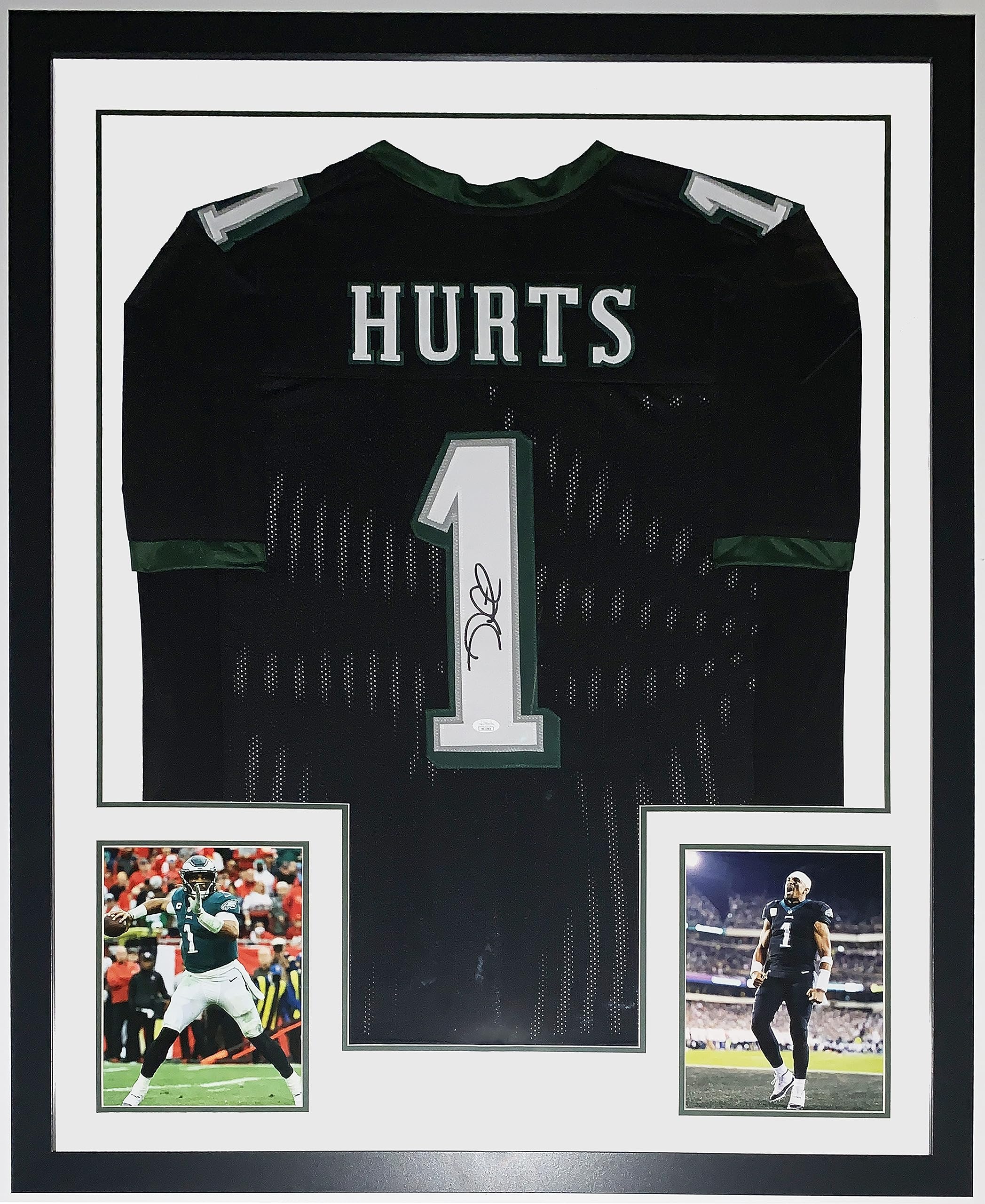 Jalen Hurts Authentic Signed Philadelphia Eagles Jersey - Beckett Authentication Services BAS COA Authenticated - Professionally Framed & Touchdown Photo 34x42