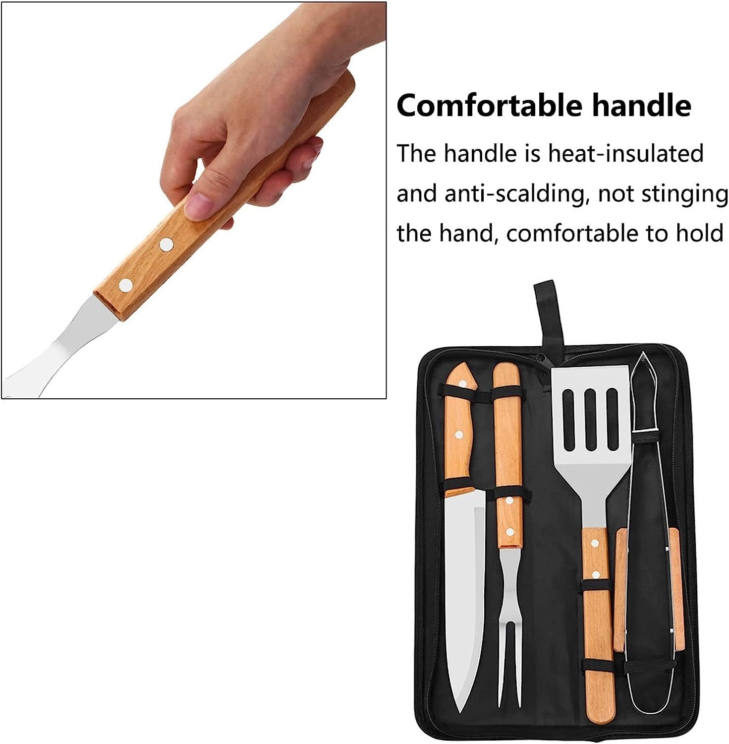 BBQ Tools Set, 4 PCS Portable Grilling Utensil Kit, Compact Barbecue Tool Set with Oxford Storage Bag - Suitable for Cooking and Camping Grilling Accessories