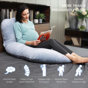 MOON PARK Pregnancy Pillows for Sleeping - U Shaped Full Body Maternity Pillow with Removable Cover - Support for Back, Legs, Belly, Hips - 57 Inch Pregnancy Pillow for Women - Grey