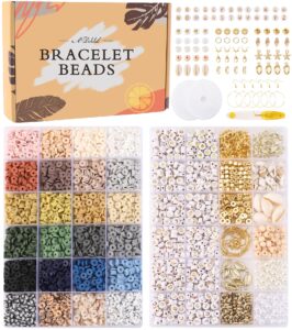 adiil 7200 pcs clay beads bracelet making kit, 24 neutral colors 6mm polymer clay beads for jewelry making, friendship bracelet heishi beads with letter beads gift for adults