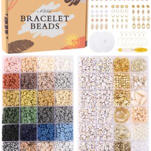 ADIIL 7200 Pcs Clay Beads Bracelet Making Kit, 24 Neutral Colors 6mm Polymer Clay Beads for Jewelry Making, Friendship Bracelet Heishi Beads with Letter Beads Gift for Adults