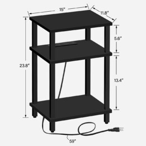 TUTOTAK Set of 2 End Table with Charging Station, Side Table with USB Ports and Outlets, Nightstand, 3-Tier Storage Shelf, Sofa Table for Small Space TB01BK0422