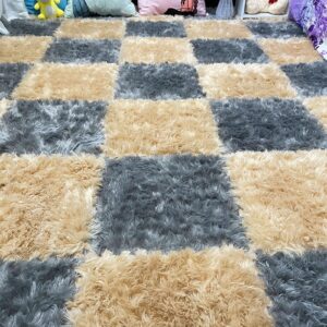 12 pcs-12 sq.ft. non-slip square interlocking foam tiles,plush puzzle floor mat,area rugs,shaggy bedside carpet,play mat,12x12 inch(color:apricot+grey)