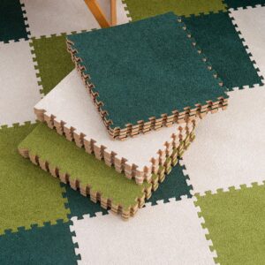 24 Pcs Thickened 0.4 Inch Interlocking Floor Mat,Plush Puzzle Foam Carpet Tiles,Fluffy Square Area Rug,Playmat,Space Saving,12x12 Inch(Color:Green+Dark Green)