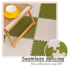 24 Pcs Thickened 0.4 Inch Interlocking Floor Mat,Plush Puzzle Foam Carpet Tiles,Fluffy Square Area Rug,Playmat,Space Saving,12x12 Inch(Color:Green+Dark Green)