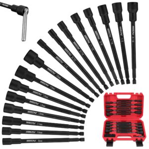 nut driver impact bit set - 31-piece magnetic socket impact drill bit tool sets extra long hex nut setter driver holder - metric sae screwdriver bits 1/4 drive shank adapter extension