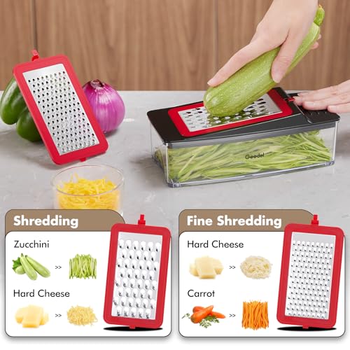 Geedel Vegetable Chopper, Onion Chopper Pro Food Chopper, Kitchen Vegetable Slicer Dicer Cutter Grater, Veggie Chopper with container for Salad Onion Potato Carrot (4 in 1, Red)