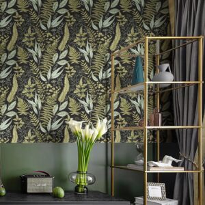ismoon peel and stick wallpaper, leaf wallpaper peel and stick tropical botanical contact paper fern moss wallpaper vintage removable wallpaper vinyl self-adhesive sticky wallpaper bathroom 16.1x118in