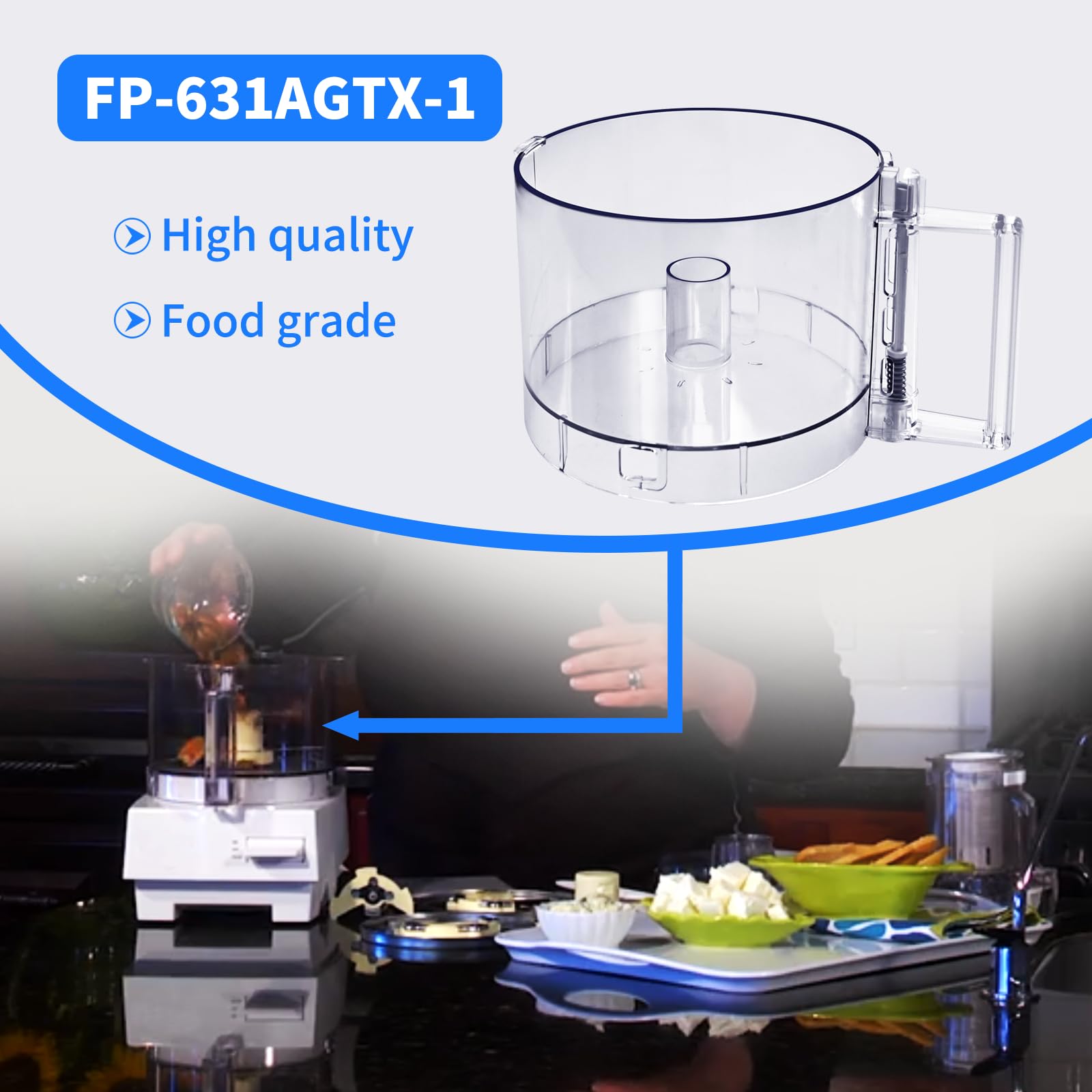 7-Cup Food Processor Work Bowl Compatible with Cuisinart DLC-10 Series,FP-631AGTX-1,NOTE:This bowl features 2 tabs on the top rim of the workbowl