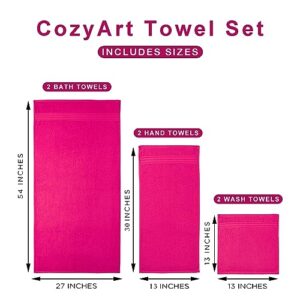 COZYART Hot Pink Bath Towels Set, Turkish Cotton Hotel Large Bath Towels Bulk for Bathroom, Thick Bathroom Towels Set of 6 with 2 Bath Towels, 2 Hand Towels, 2 Washcloths, 650 GSM…