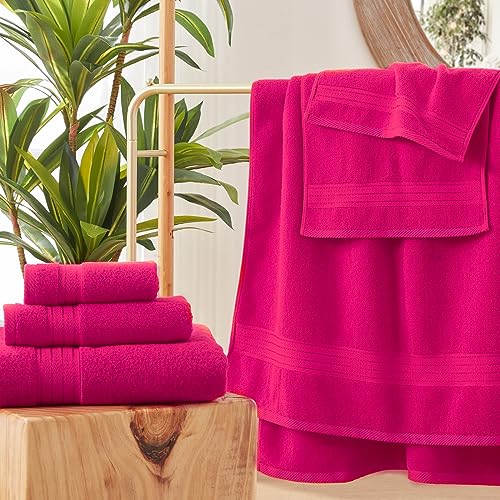 COZYART Hot Pink Bath Towels Set, Turkish Cotton Hotel Large Bath Towels Bulk for Bathroom, Thick Bathroom Towels Set of 6 with 2 Bath Towels, 2 Hand Towels, 2 Washcloths, 650 GSM…