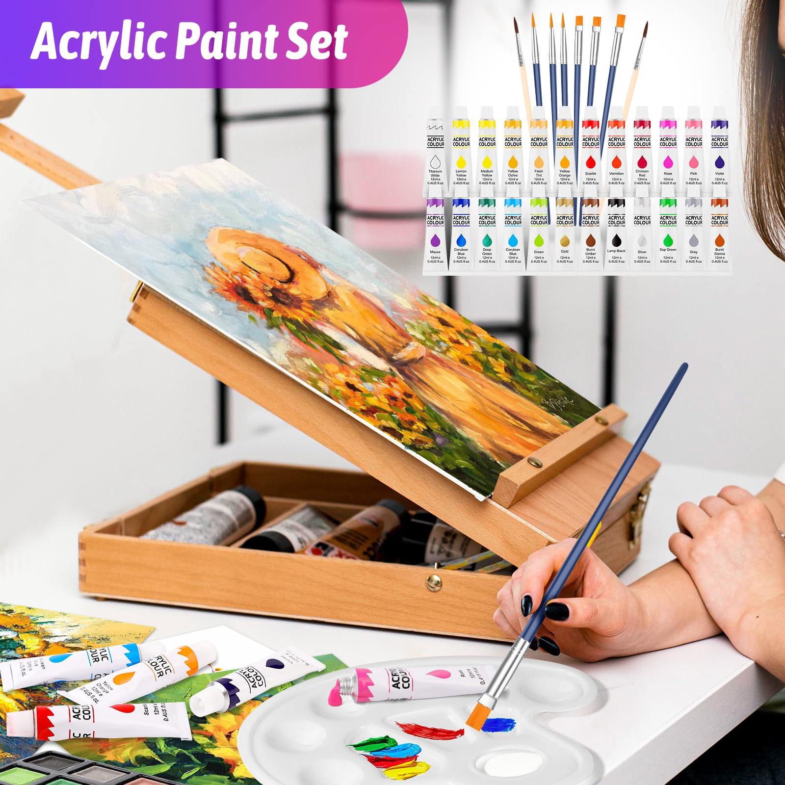 iBayam Deluxe Art Set, 195-Pack Artist Gift Box, Arts and Crafts Drawing Painting Kit Art Supplies for Adults Kids, Art Kits Paint Set with 24 Acrylic Paint, Sketchbook, Canvases, Crayons, Pencils