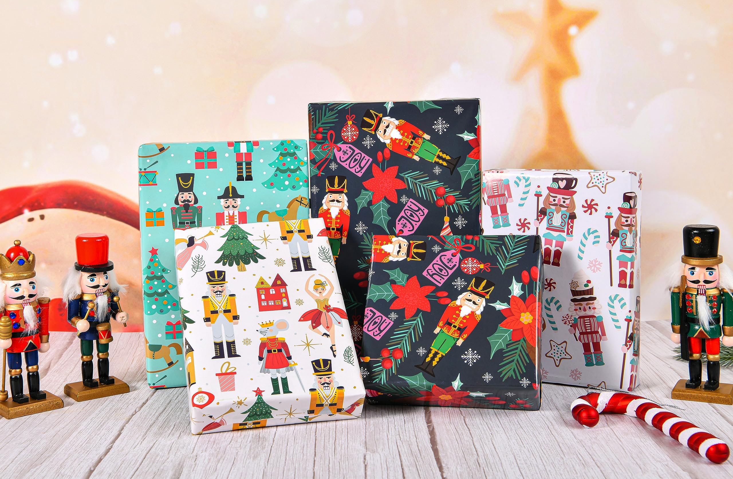 Sikiweiter Nutcracker Wrapping Paper - 12 Sheets Nutcracker Christmas Wrapping Paper for Boys Girls Men Women, 19.7 x 27.6 Inches Per Sheet