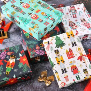 Sikiweiter Nutcracker Wrapping Paper - 12 Sheets Nutcracker Christmas Wrapping Paper for Boys Girls Men Women, 19.7 x 27.6 Inches Per Sheet