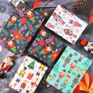 Sikiweiter Nutcracker Wrapping Paper - 12 Sheets Nutcracker Christmas Wrapping Paper for Boys Girls Men Women, 19.7 x 27.6 Inches Per Sheet