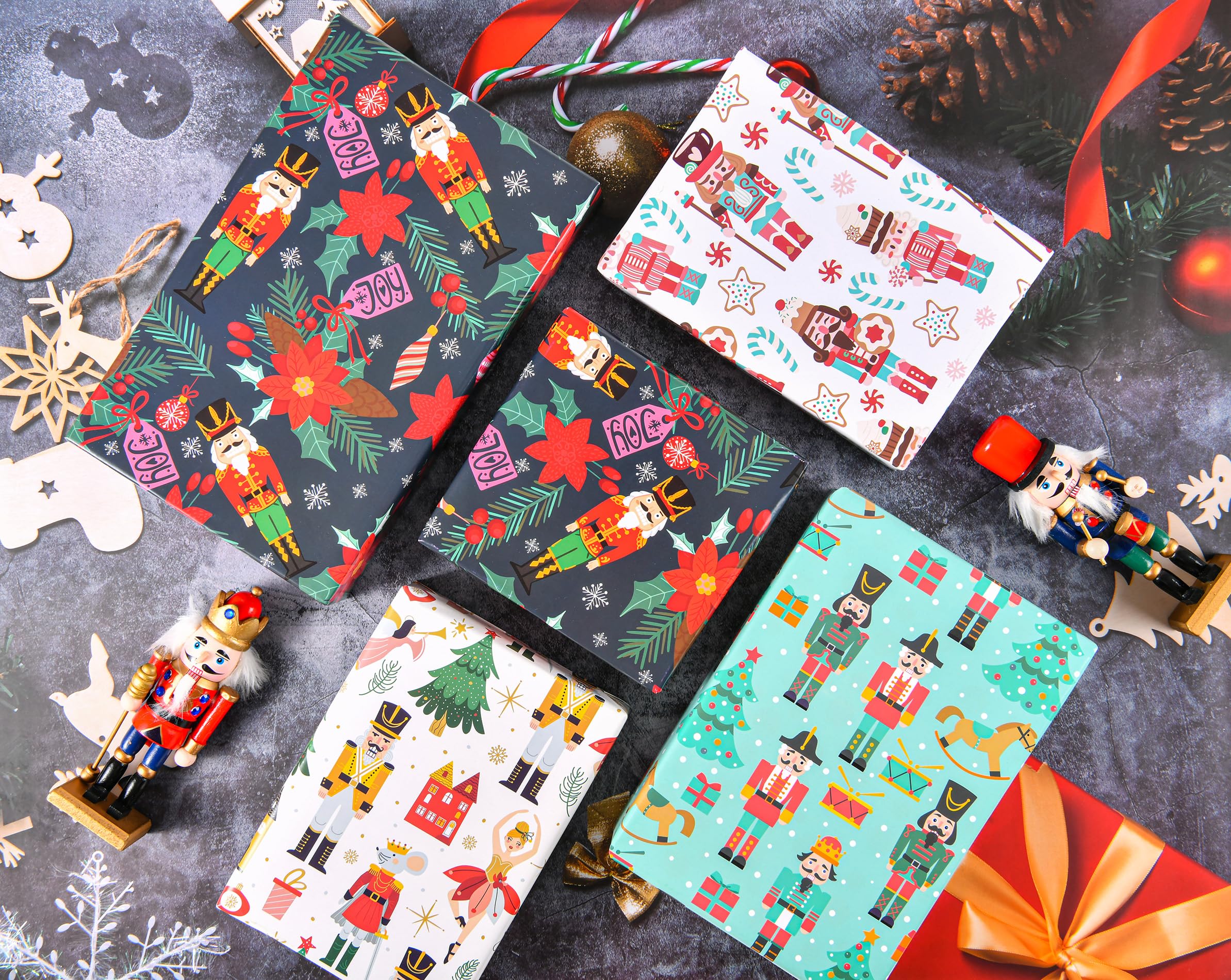 Sikiweiter Nutcracker Wrapping Paper - 12 Sheets Nutcracker Christmas Wrapping Paper for Boys Girls Men Women, 19.7 x 27.6 Inches Per Sheet