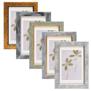 fixwal 4×6 picture frame set of 5,vintage photo frame, rustic retro picture frame with tempered glass, decorative art on walls and tabletop placement