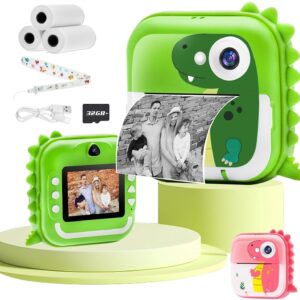 Nameer kids camera instant print,1080P HD Digital Camera with 32G SD Card,24MP Photography and selfies,Toddler Portable Camera Toy Age 3-14,Birthday for 3-14 Year Old Girls Boys-Green